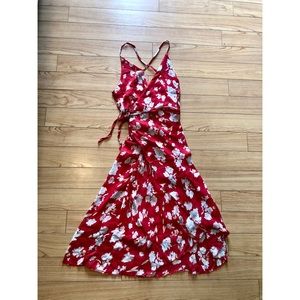 Red Floral Wrap Dress
